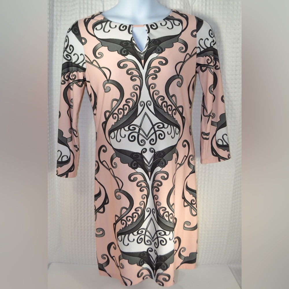 Blooming Rose Light Pink Dress w Bold Pattern & Keyhole Chest Women’s Size Large - Picture 2 of 6